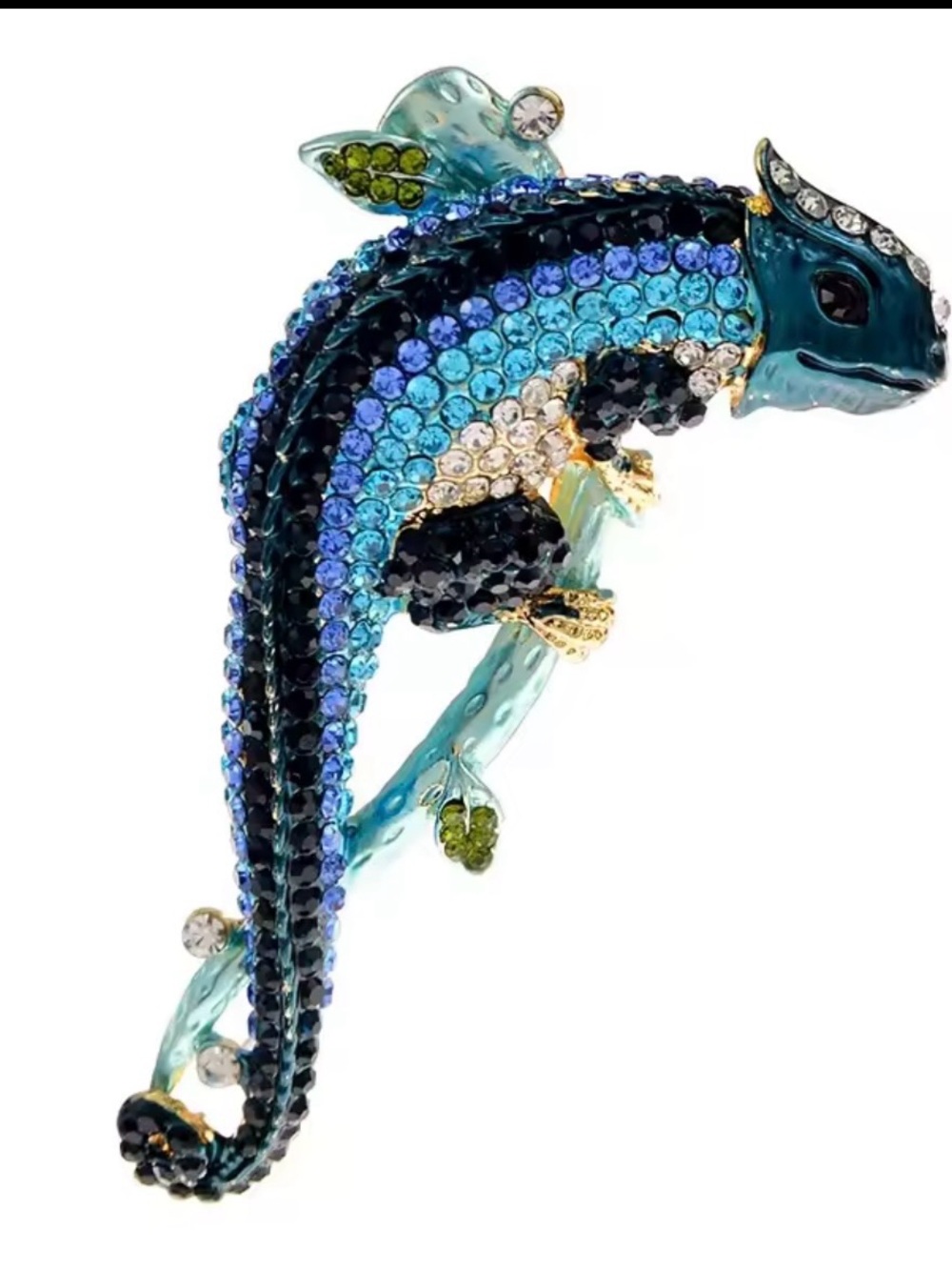 Blue Crystal Lizard Fish Brooch - Elegant Aquatic Jewelry
